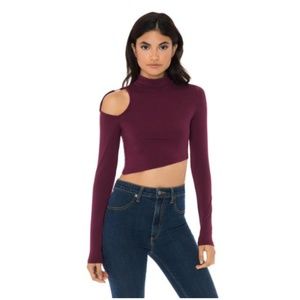 LF ASYMMETRICAL MOCK NECK TEE WITH SHOULDER CUTOUT